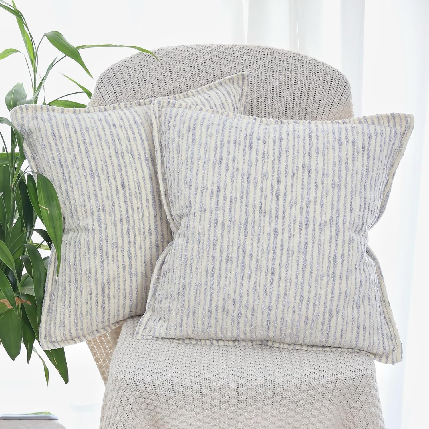 OYIMUA Blue and White 20x20 Decorative Throw Pillow Covers Chenille Set of 2 Square Accent Pillows for Couch Living Room Bed Cozy Farmhouse Neutral Cushion Covers Blue and White 20" x 20" (Pack of 2)