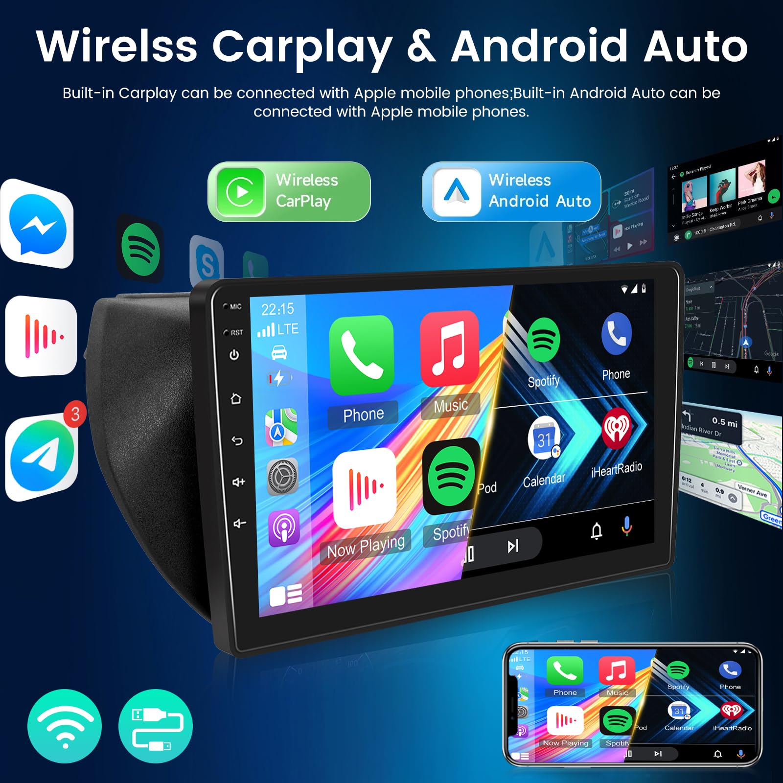 Autoradio Android 10" NHOPEEW Pour Citroën Nemo / Peugeot Bipper / Fiat Fiorino Qubo – CarPlay Sans Fil, DSP, Caméra Recul