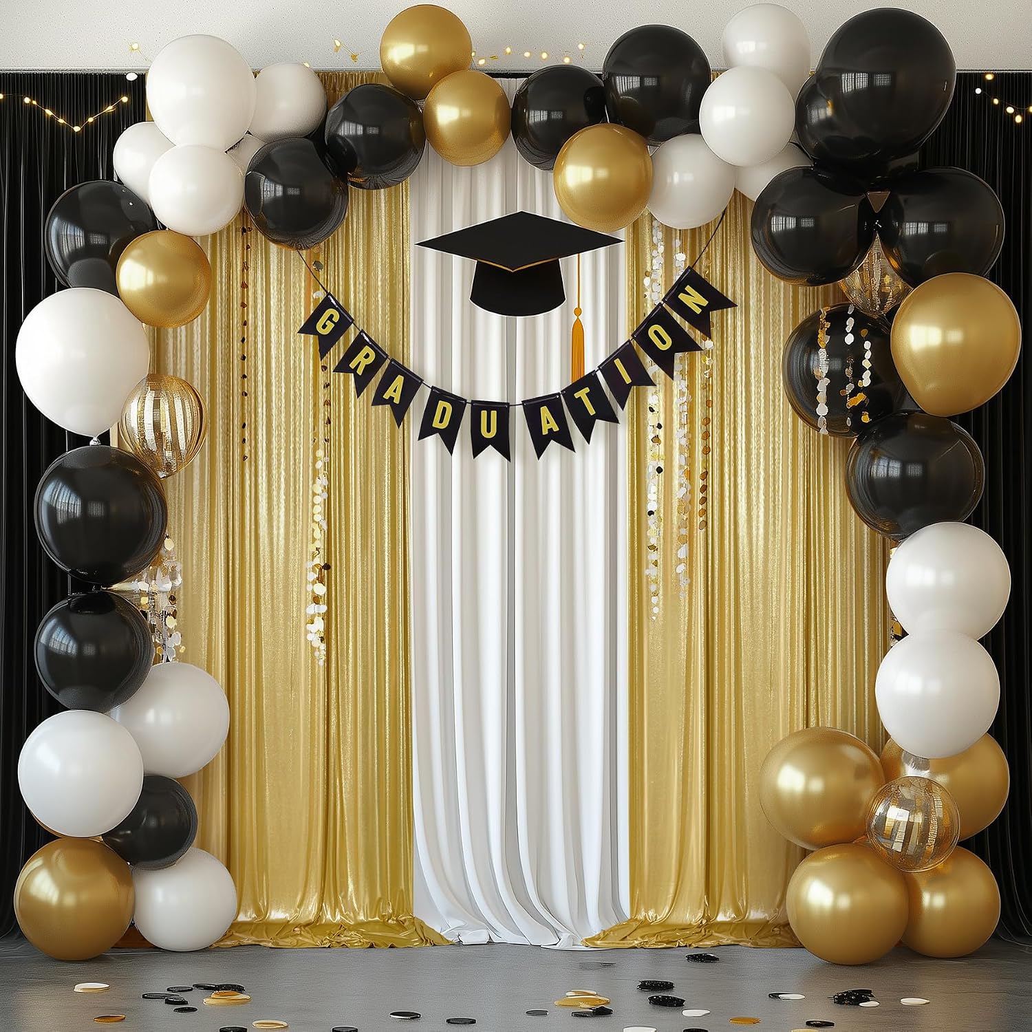Outpain 10x10ft Gold Sequin Backdrop Curtains, Wrinkle Free Glitter Backdrop Drapes for Wedding Parties Photography Stage Decor, Non-Shedding 2 Panels Set (5x10ft Each)