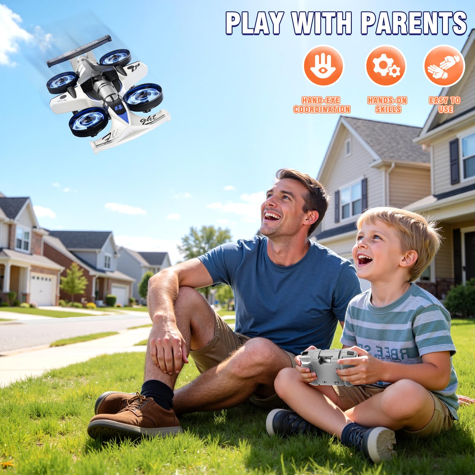 JUKUDAHU RC Flugzeug für Kinder, 2-in-1 Fernbedienflugzeug & Rennwagen | RC Auto, Flug- und Driftmodus, 360°-Flips, Ein-Klick-Start & -Landung, Für Jungen und Mädchen ab 8 Jahren