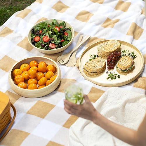 Miniatura 10 de LEXA Frutero de madera de bambú blanco hecho a mano de 12 pulgadas para encimera de cocina, cuencos de madera de bambú grandes y ligeros de 130