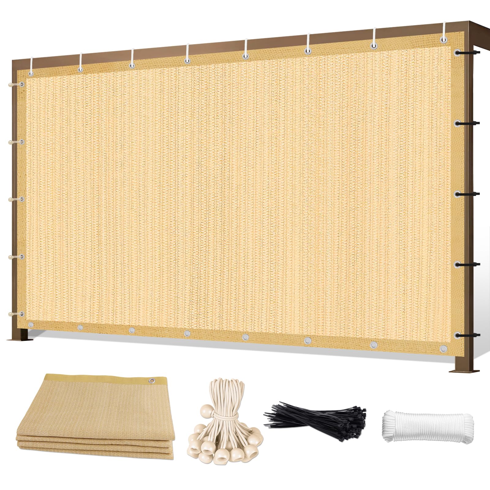 Sunocity 10'X 20' 90% Sun Shade Cloth Outdoor Patio Wheat Pergola Shades Cover Privacy Screen UV Block Porch Screens Canopy for Patio Outside Outdoor