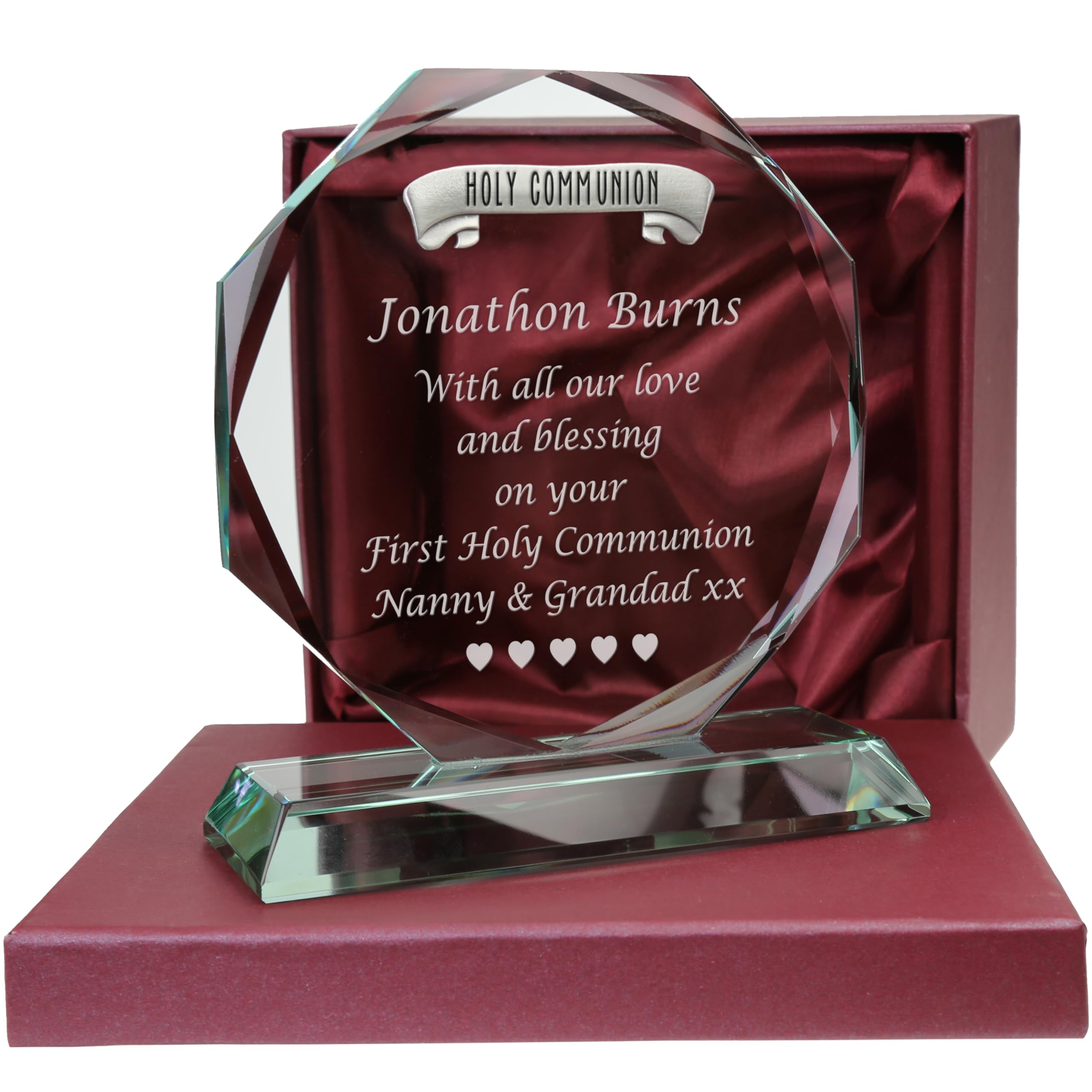 De Walden Boys Clear Glass 'S First Holy Communion Engraved Cut Sculpture With Pewter Holy Communion Feature, 1St Communion Gift For A