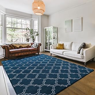 Amearea Fluffy Indoor Area Rug, Soft Trellis Moroccan Rugs for Bedroom, Shag Modern Area Rug for Living Room Kids Room Nursery, Easy Clean, Home Decor Low Pile Carpet, Teal Blue 6x9 Feet