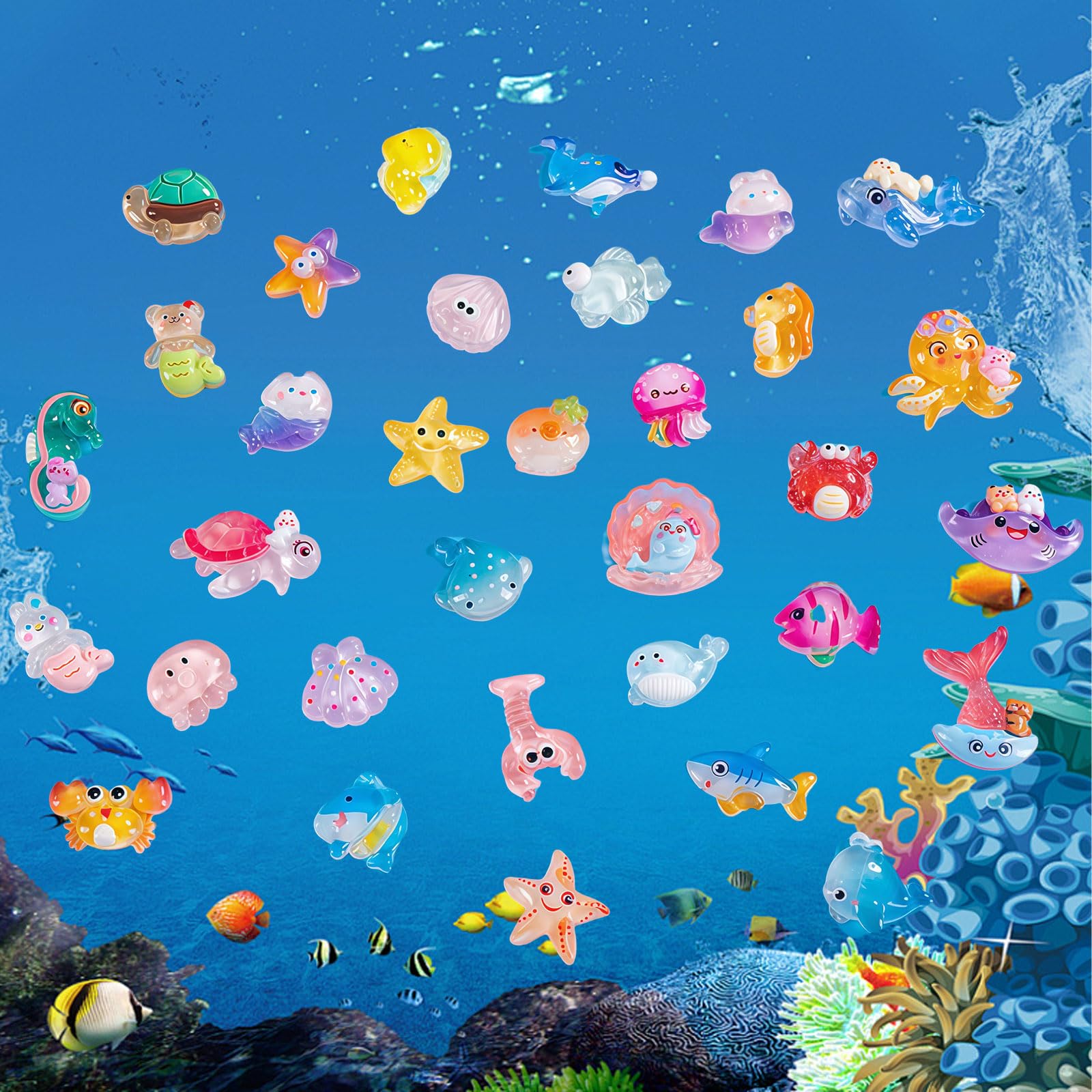 Lot De 40 Mini Figurines D'animaux Marins En Résine Pour Travaux