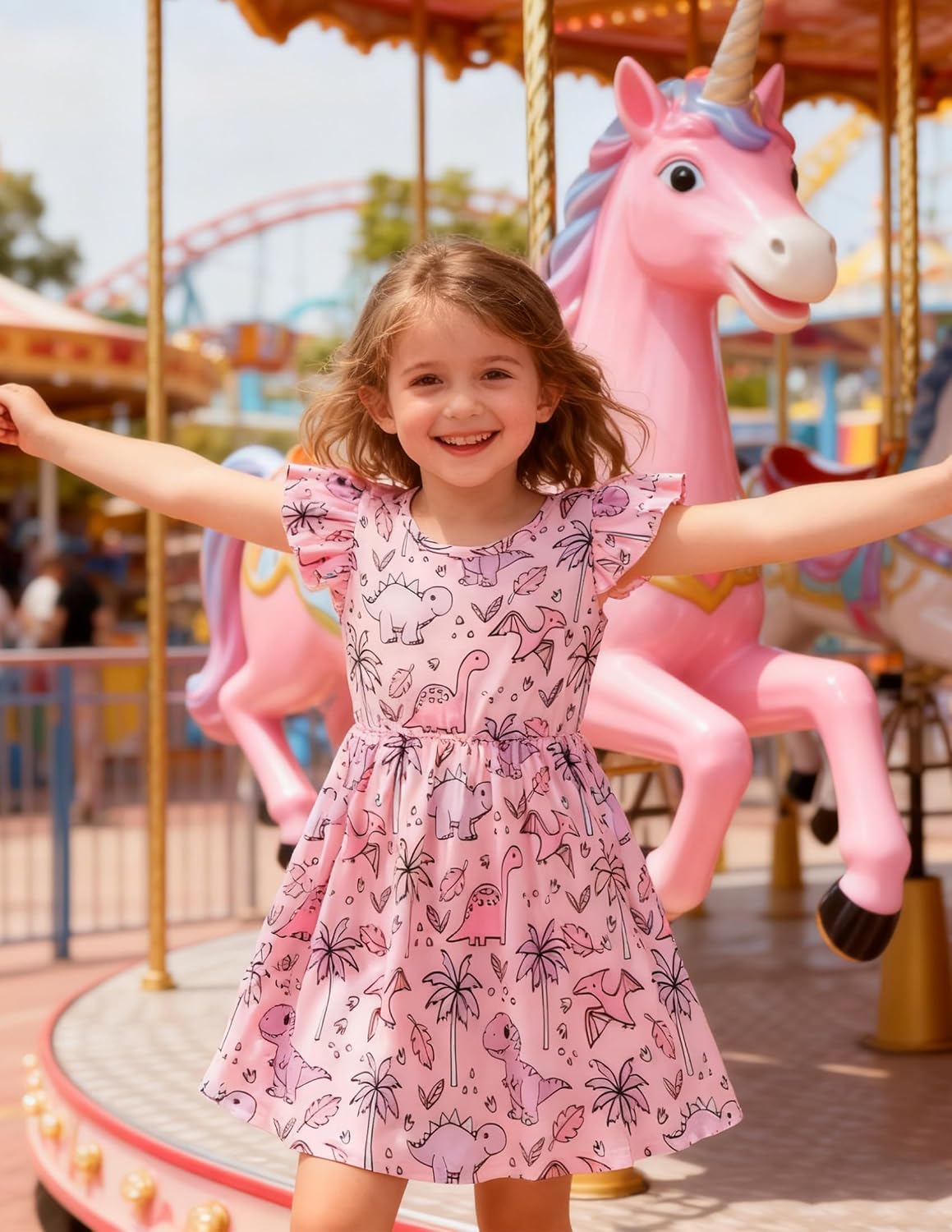 RAISEVERN Toddler Girls Dress Summer Ruffle Flutter Sleeve Dresses 2-7T