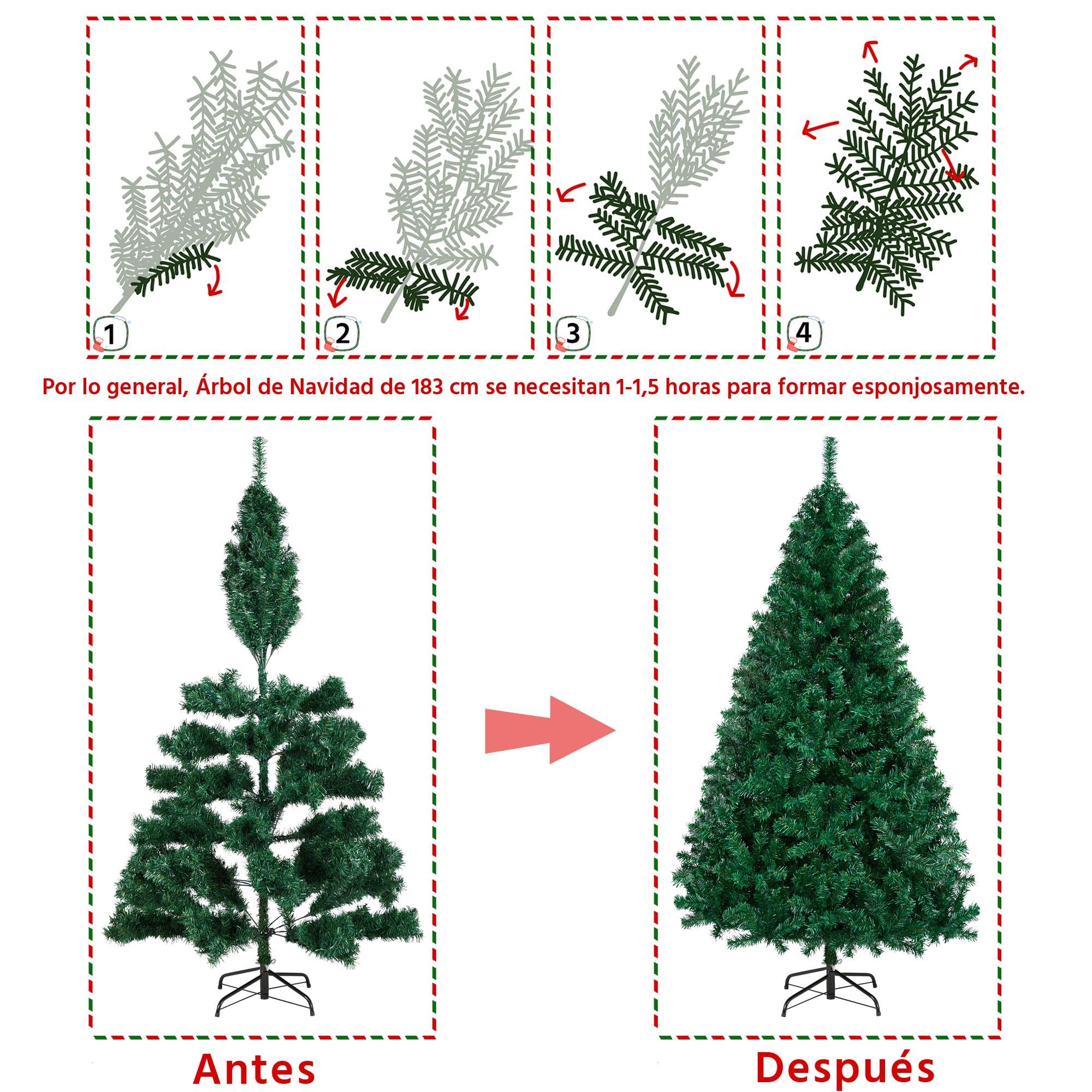 Yaheetech 183cm 1000 Puntas Árbol de Navidad Artificial Grande Adornos Nevados con Soporte Metálico Rama Navideña Decoración de Navidad Familiares para Interior Exterior