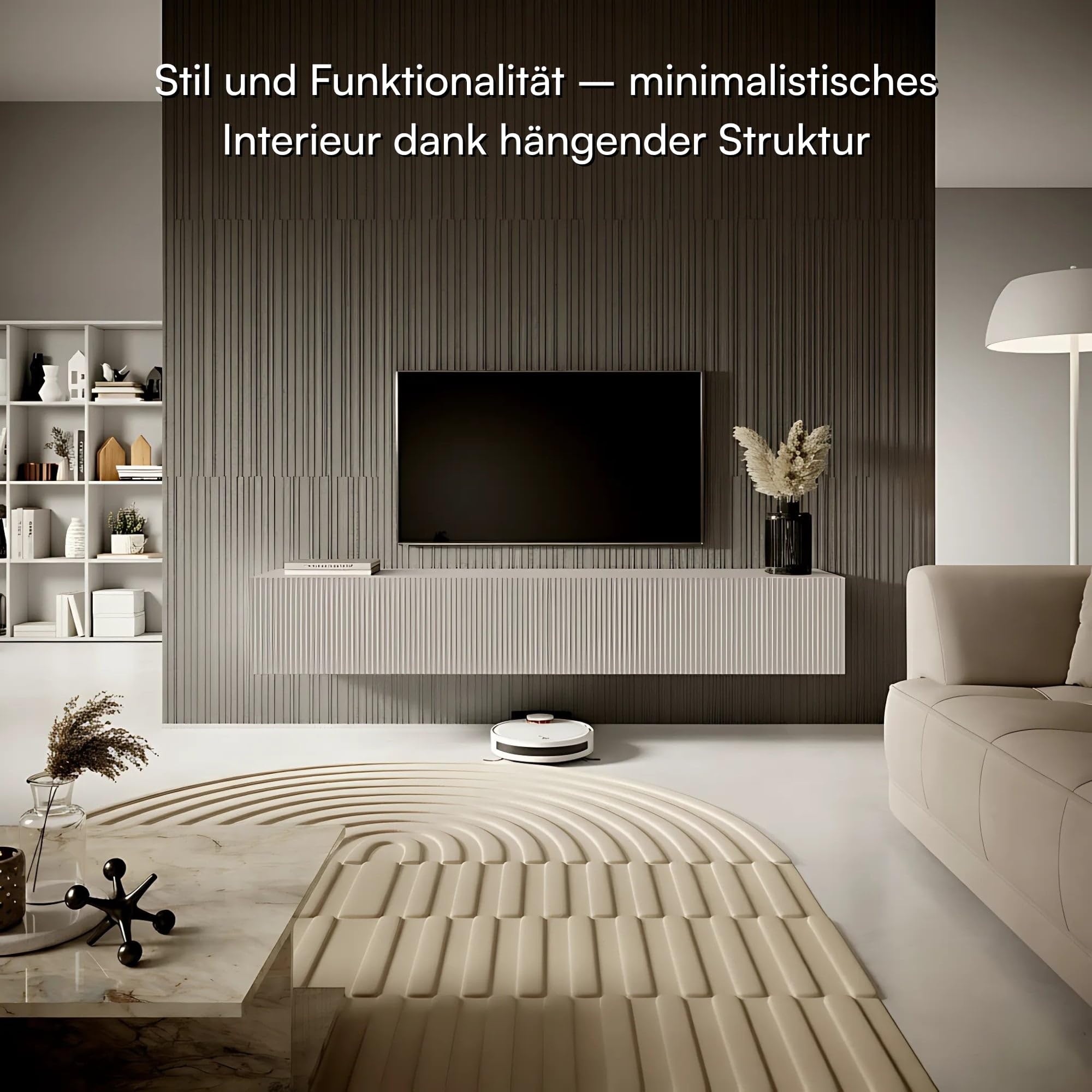 Selsey TV Schrank Board Sideboard Fernsehtisch Fernsehschrank 175 cm Hängend Gefräste Front Graubeige Veldio