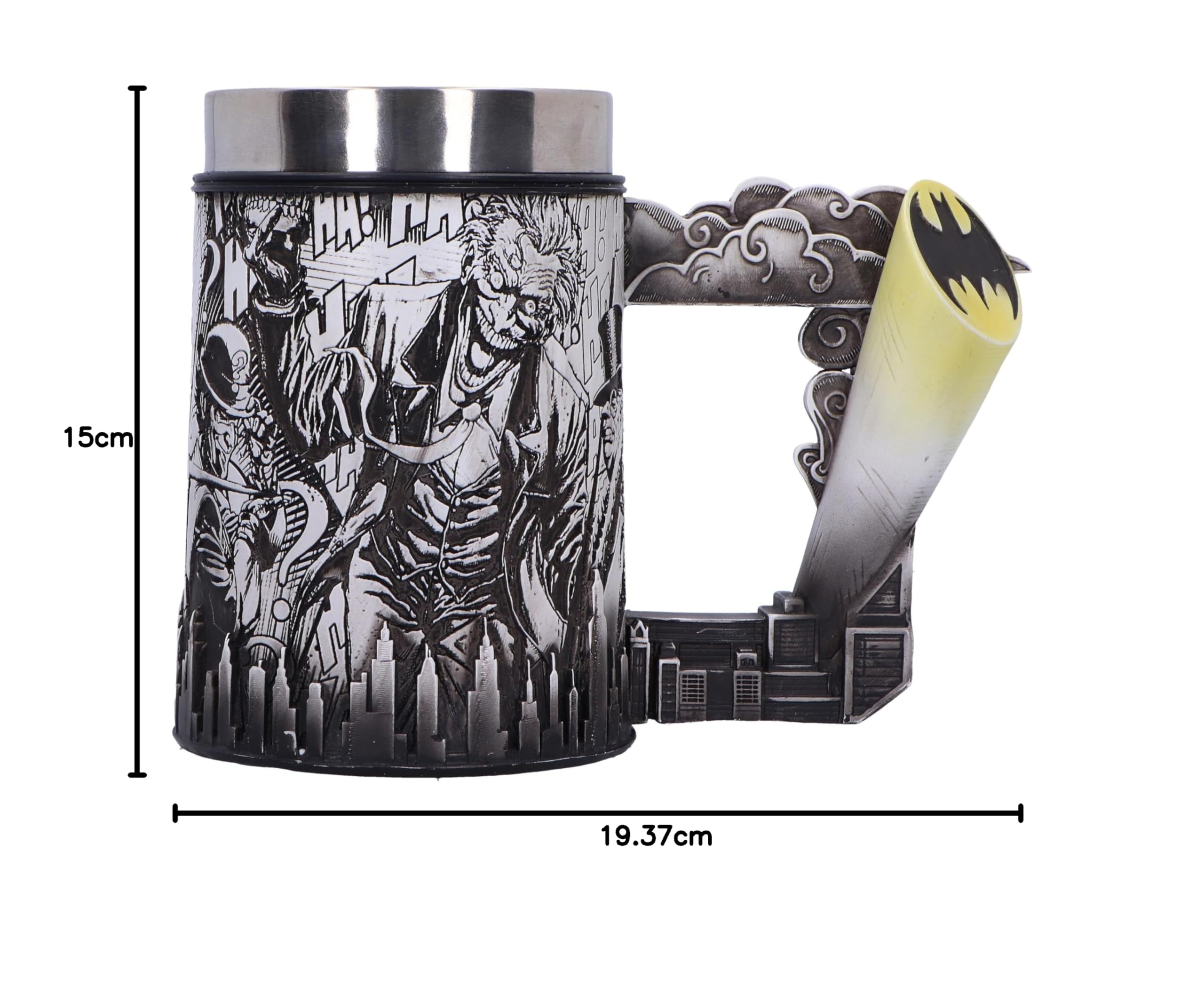 Nemesis Now Chope à bière Batman Super Villains Comic Strip en résine, noire, tasse à bière officielle DC Batman, insert amovible en acier inoxydable, coulée dans la meilleure résine, peinte à la main