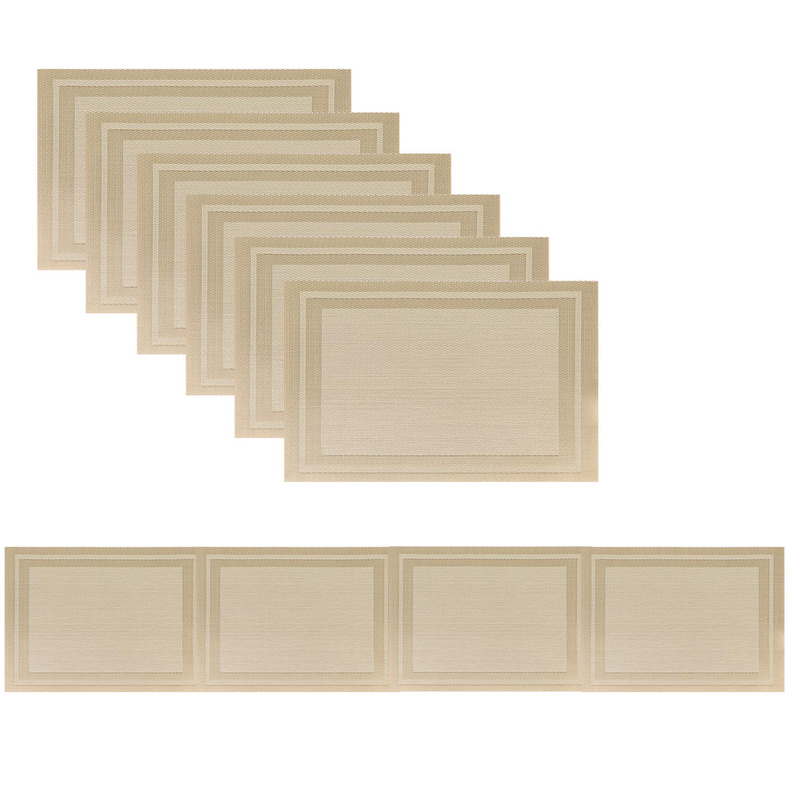 Placemats with Table Runner Set Place Mats, Woven Crossweave Vinyl Kitchen Tablemat, Washable PVC Vinyl Table Mats for Dining Table, Parties,