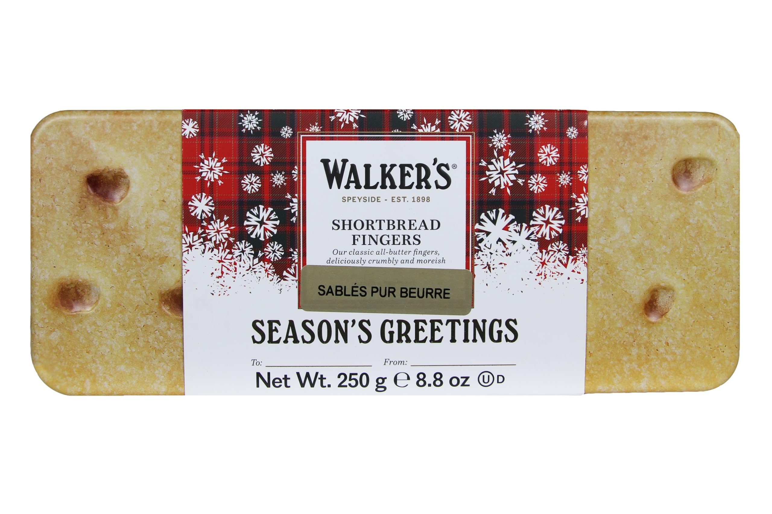 Walker's Shortbread Festive Fingers Tin, Christmas Cookies, Holiday Gift, All-Butter Cookies, 16 pieces - 250g