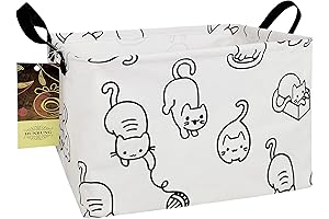 HUNGRUNG Rectangle Cat Toy Box with Black Cat Print