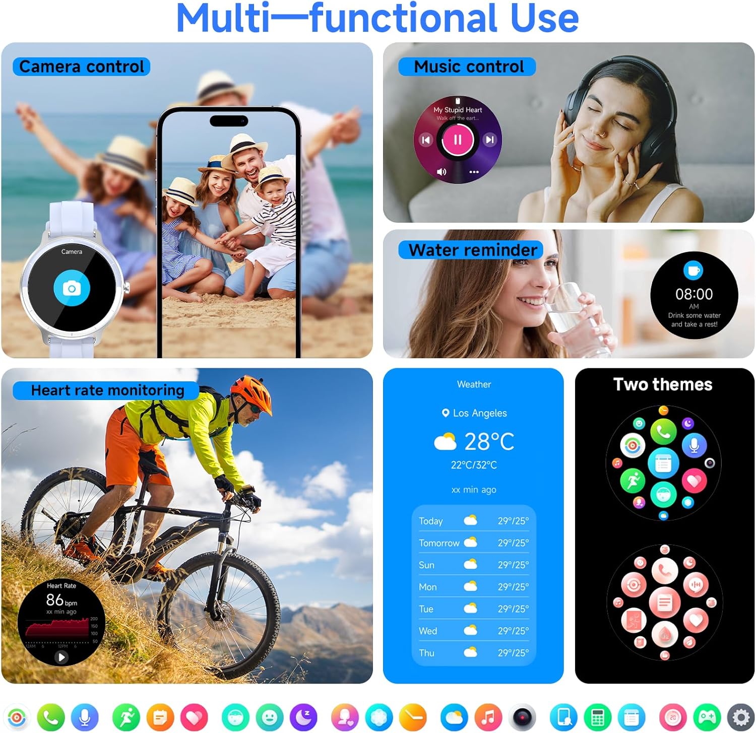 Smart Watches for Women Men 1.27" HD Fitness Tracker with Heart Rate/Sleep/Step/SpO2 Monitor, IP68 Waterproof Watch for Android iOS (Blue)