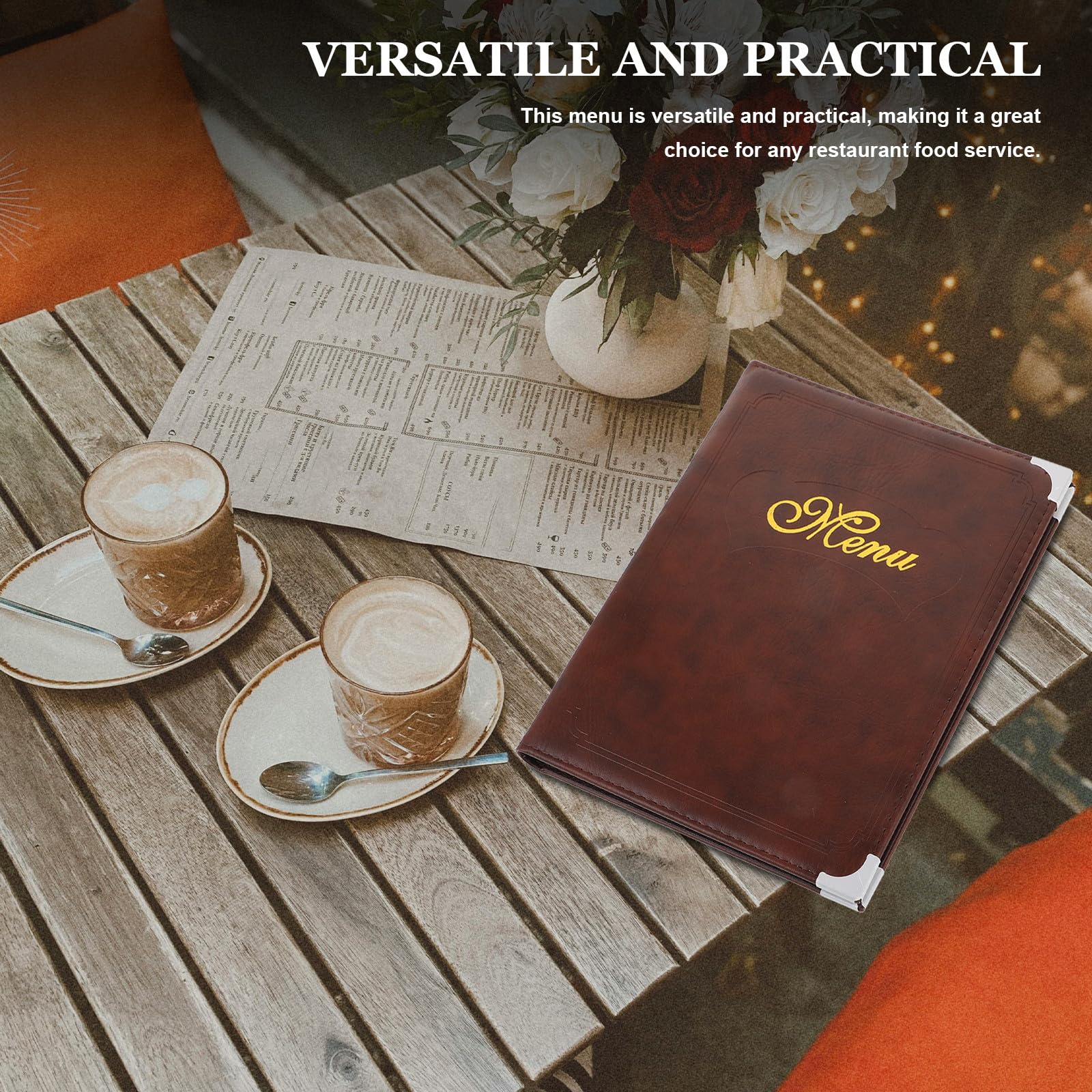 Libro de Menús de Restaurante A4 Cubierta de PVC Transparente y Piel Sintética Café Carpeta Práctica y Resistente para Mesas de Comedor Portamenús Compacto para Servicio de