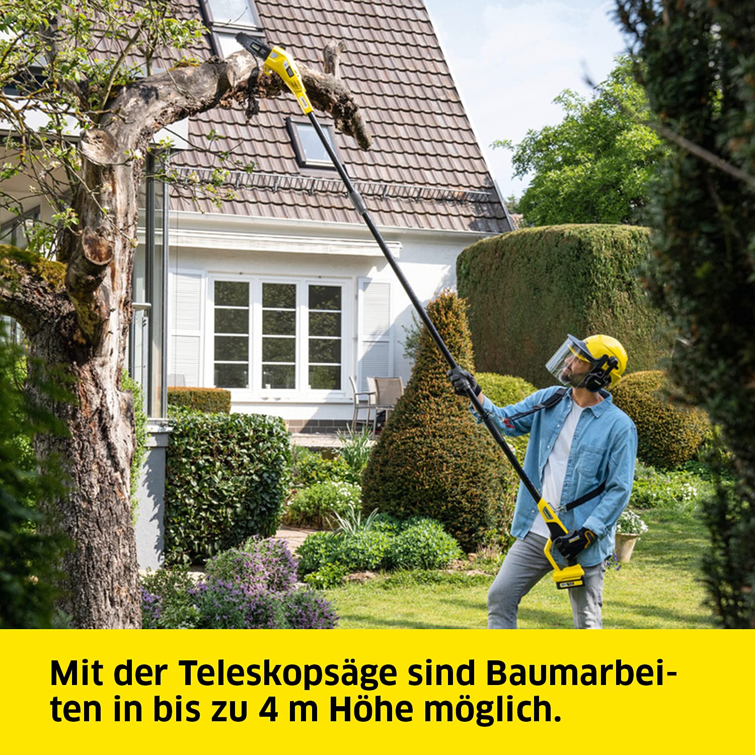 Kärcher 18 V Akku-Teleskopsäge PSW 18-20, Schwertlänge: 20 cm, Länge: bis zu 2,90 m, automatische Kettenschmierung, Leistung: max. 80-160 Schnitte, verwendbar mit dem Kärcher 18-V-Akku, ohne Akku