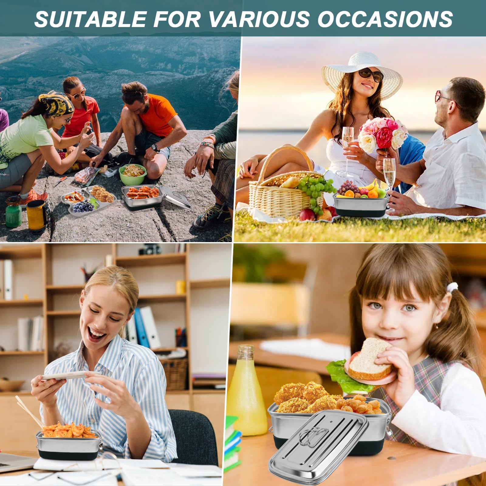 Lunchbox kinderlunchbox met handvat bento box voor kinderen met 3 vakken vaatwasmachinebestendig bpa-vrij tarwestro milieuvriendelijk 860ml lunchcontainer met bestek voor kinderen (blauw) - online kopen? | Korting tot 46