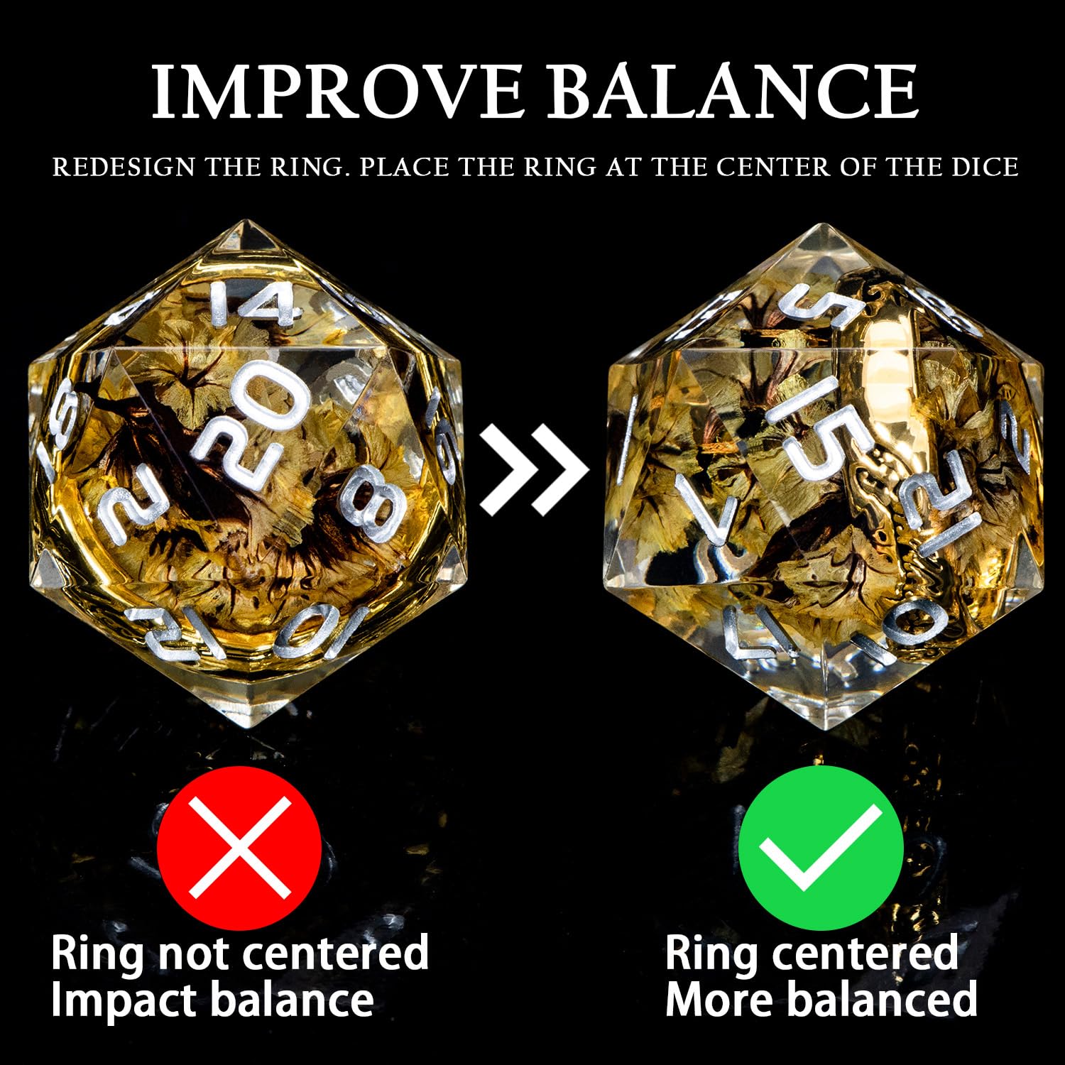 Magic Golden Ring DND-Würfel-Set, scharfe Kanten, aus Kunstharz, mit Box, für die Verwendung mit RPG, D&D, Tischspiele, Lord D und D, polyedrisches Würfelset