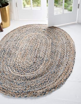 Unique Loom Braided Chindi Collection Casual Modern Blue Oval Rug 2 0 x 3 0