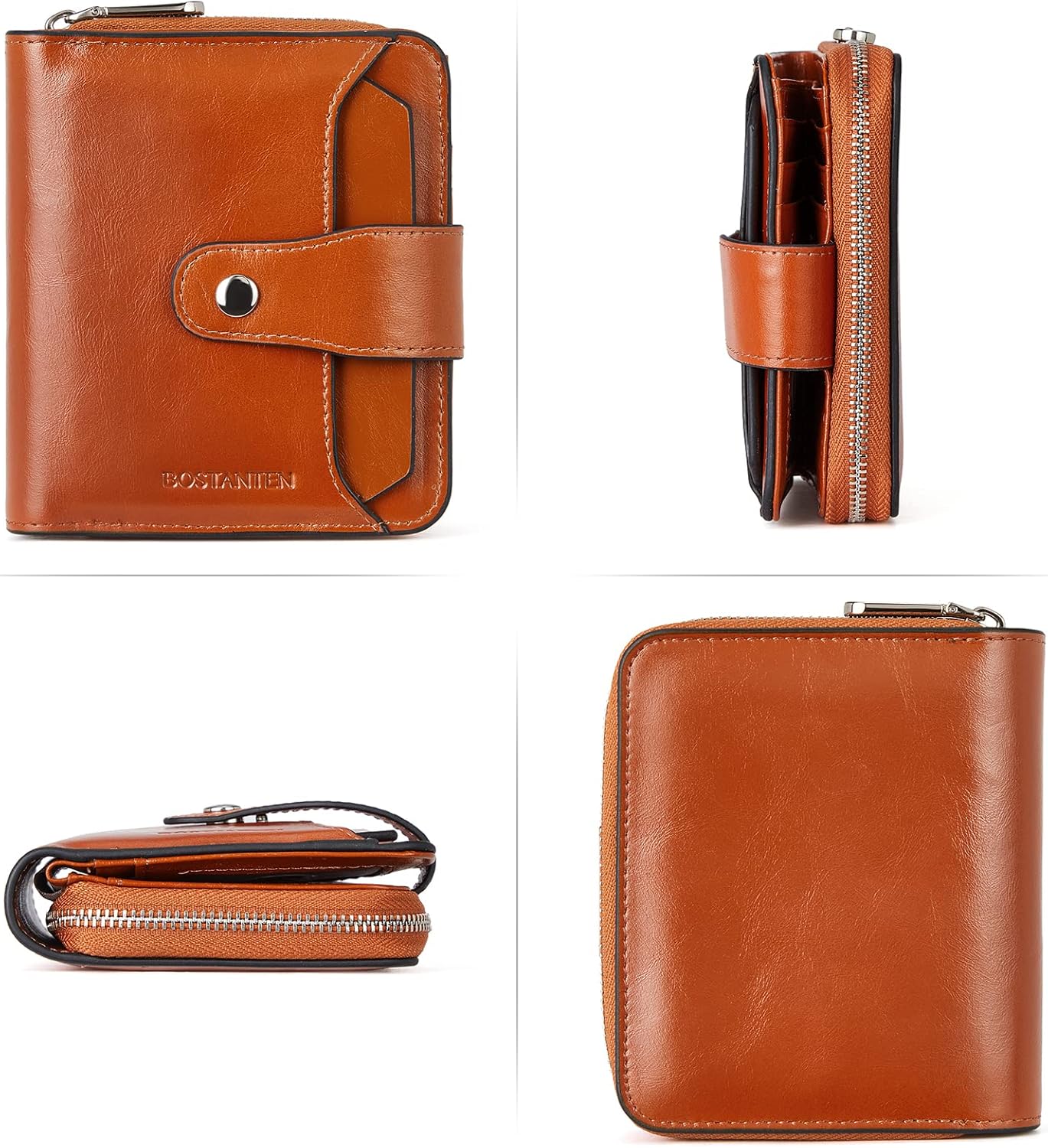 BOSTANTEN Leather Wallets for Women RFID Blocking Zipper Pocket Small Bifold Wallet Card Case Brown - Image 6