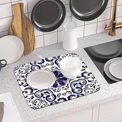 Vista 251 de Daisy On Old - Tapete de secado de platos de madera para encimera de cocina, tapete de secado de madera turquesa de 18 x 24 pulgadas con tapete