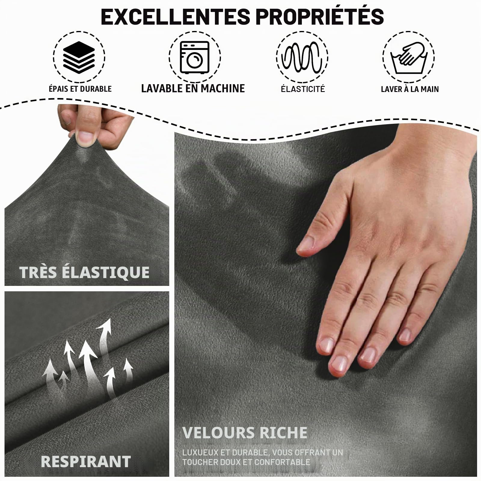 MAXIJIN Lot de 4 Housses de Chaise inclinables en Velours épais et Doux pour Fauteuil inclinable avec Poche latérale (Fauteuil inclinable, Gris)