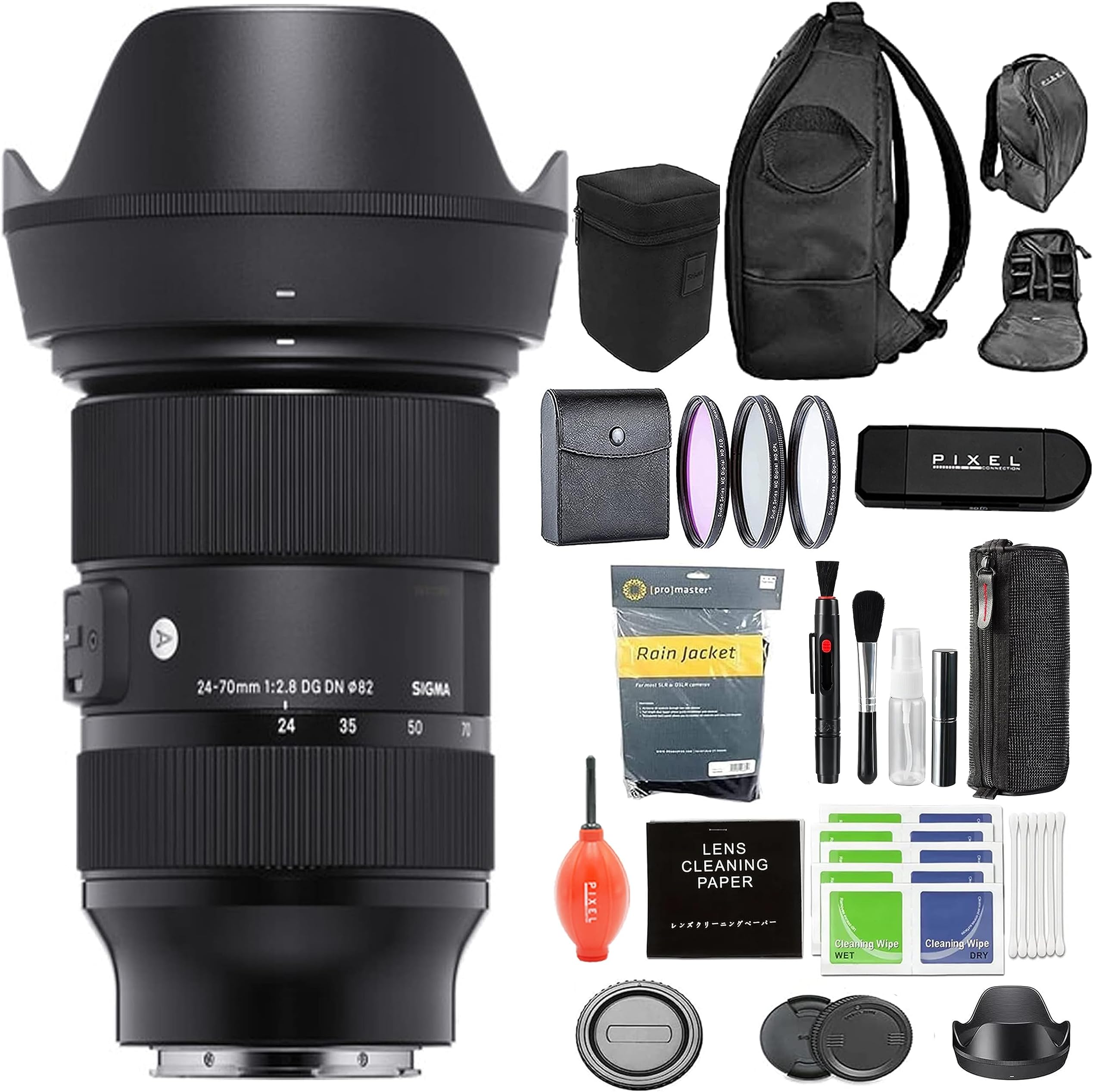 Sigma 24-70mm F2.8 DG DN Art Lens for Sony E with Rain Jacket, Camera Backpack, Cleaning Kit & More | 3-Year Extended Warranty | 24-70mm Sony Lens, Black