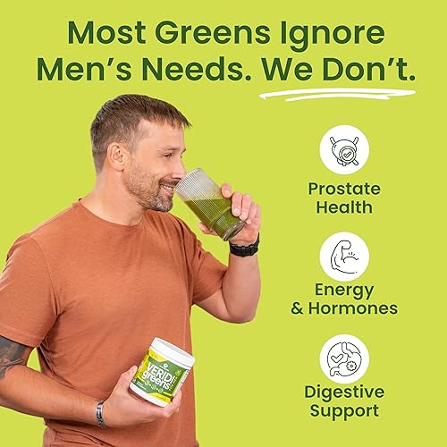 Miniatura 3 de Veridi Greens for Men 40+  Polvo diario de superalimentos verdes para la salud de la próstata, hormonas y apoyo energético  Mezcla premium de