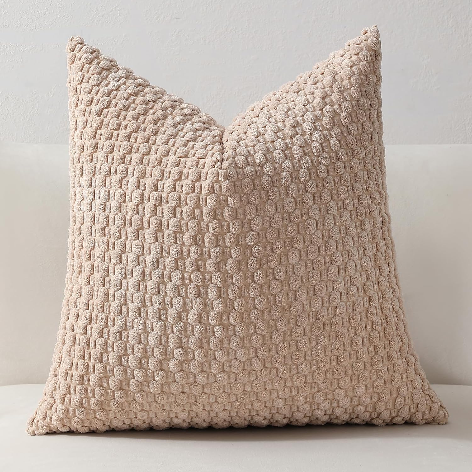 Pack of 4 Farmhouse Tan Couch Throw Pillow Covers 18x18 Inch, Soft Neutral Accent Decorative Cushion Cover, Striped Corduroy Square Modern Pillow Case for Sofa Living Room Bed(Camel,18"x18")