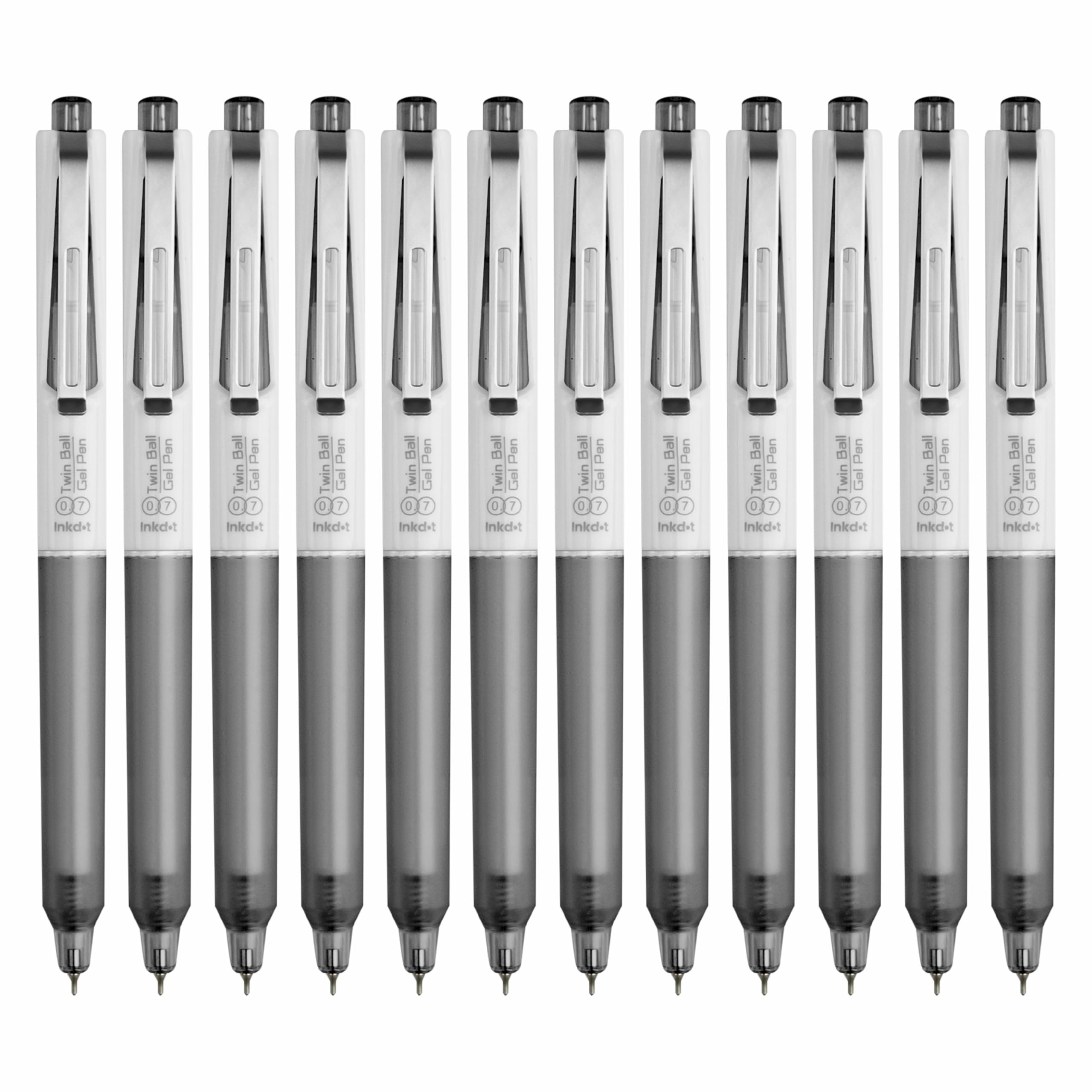 Anupam Sylent - Penna roller gel da 0,7 mm, impermeabile, ad asciugatura rapida, inchiostro scuro, impugnatura comoda, inchiostro nero, ricaricabile, confezione da 12 pezzi, colore nero