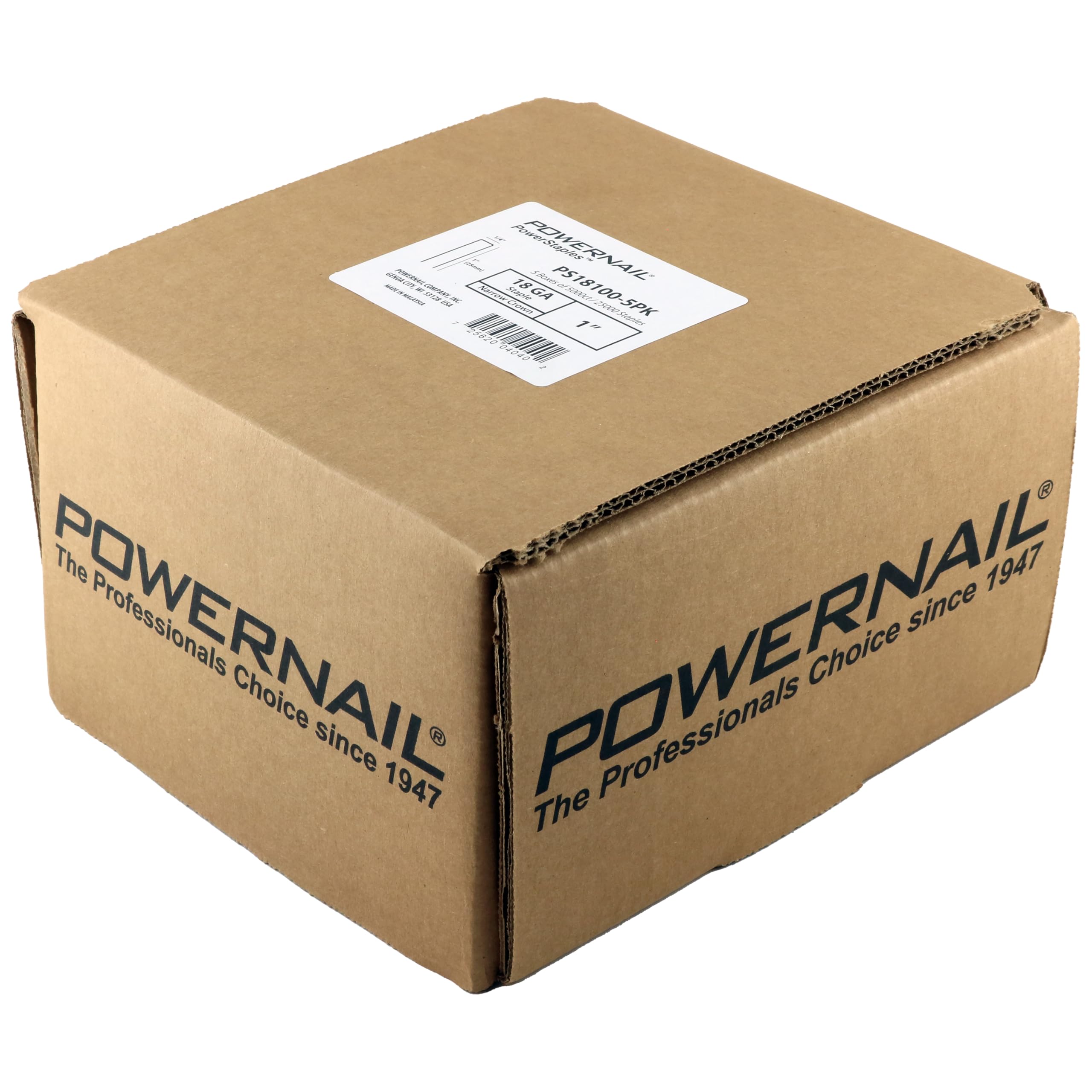 Powernail PS18100 - Grapas de corona estrecha de calibre 18 de 1/4 de pulgada de longitud de punta de cincel (5 cajas de 5000 ct, 25000 grapas)