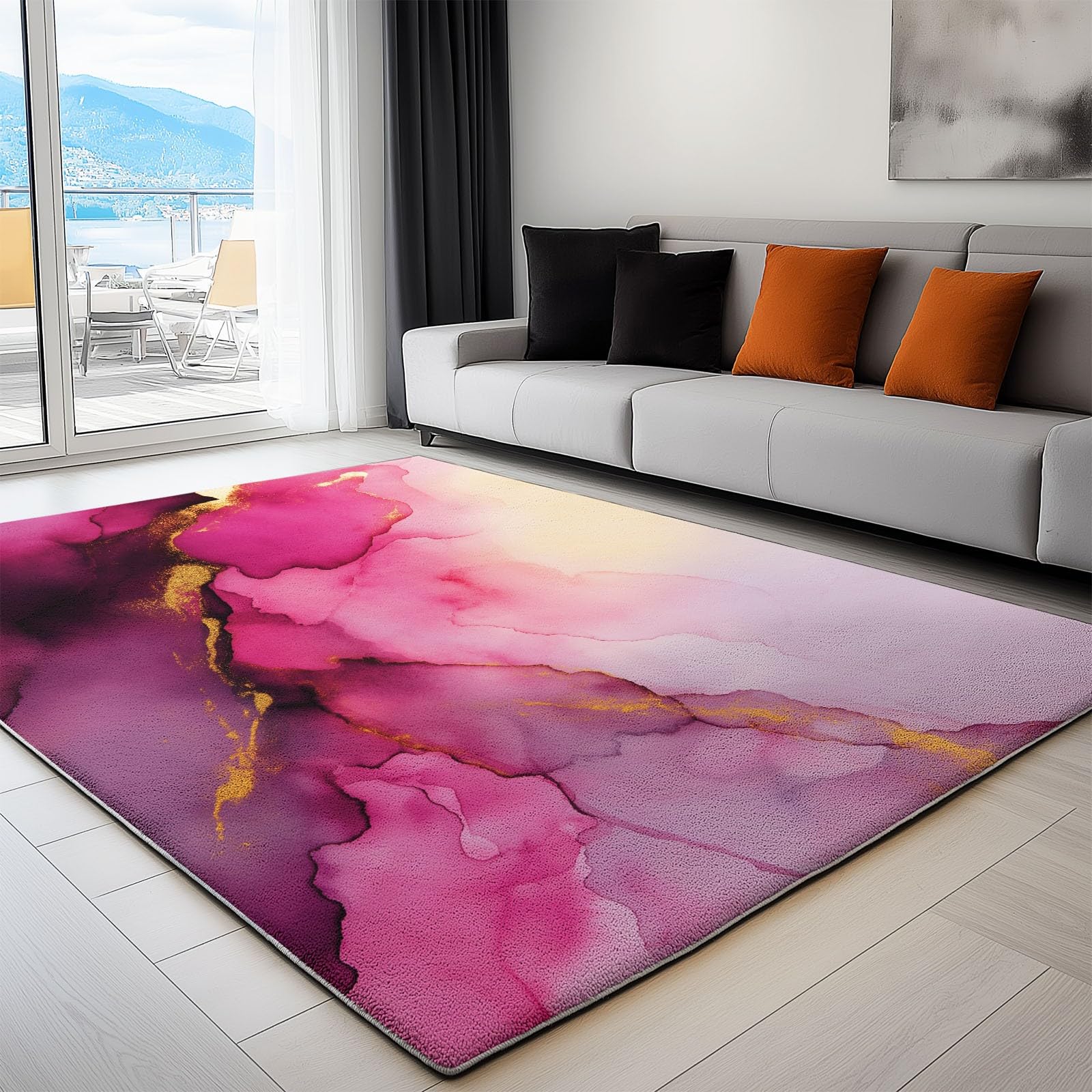 Générique Dywan do salonu 120 x 170 cm Można prać w pralce, abstrakcyjny akwarelowy marmur antypoślizgowy dywanik do sypialni do jadalni biuro i bardziej trwały i ekologiczny dywan z krótkim włosiem