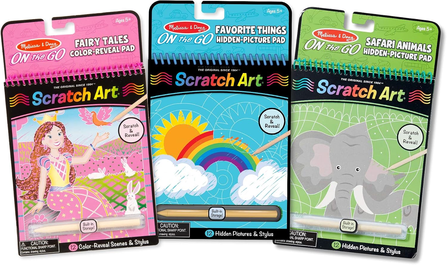 Melissa & Doug On the Go Scratch Art Activity Books Set - Fairy Tales, Favorite Things, Safari Animals