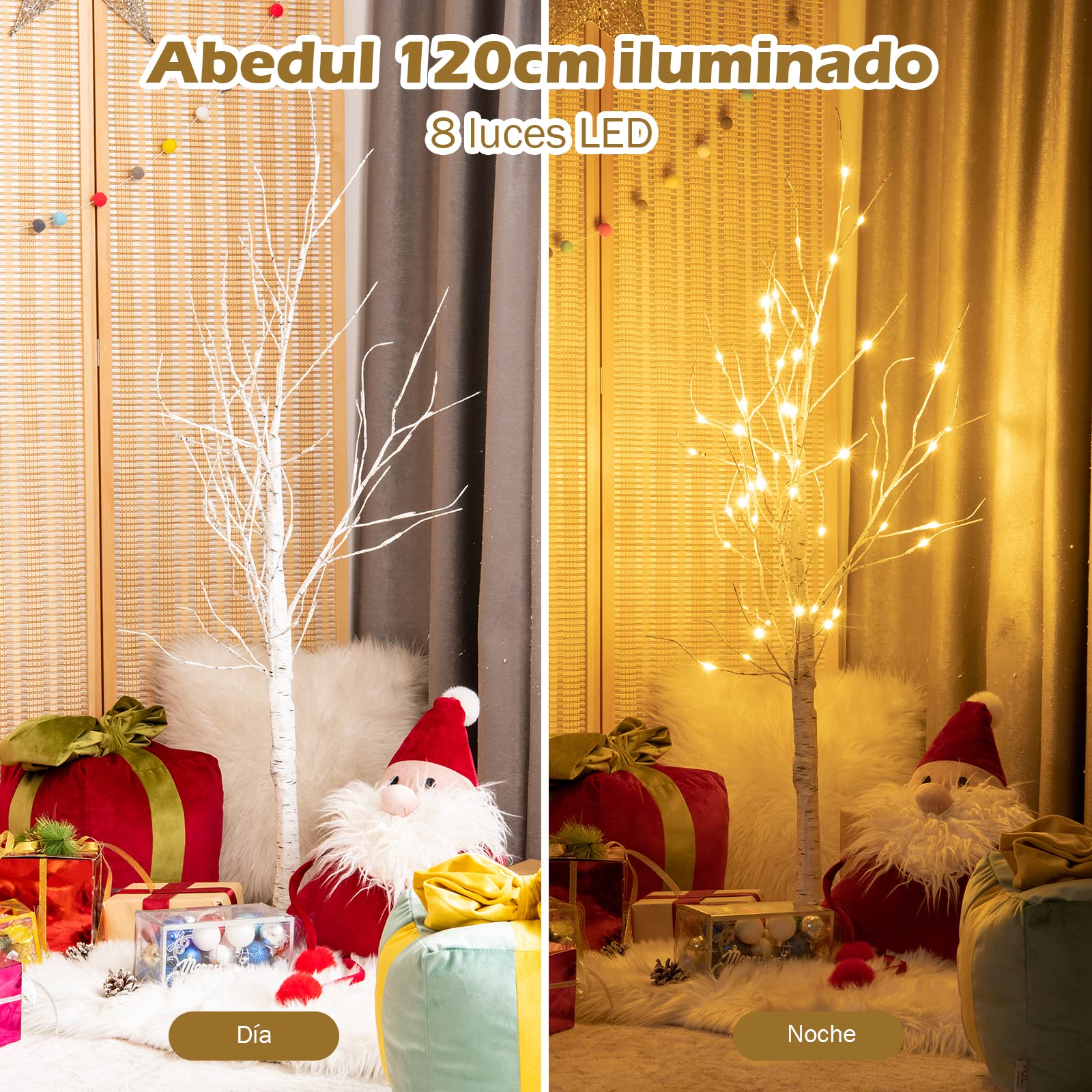 COSTWAY Set van 3 kunstkerstbomen met verlichting en sneeuw, 90/120/150