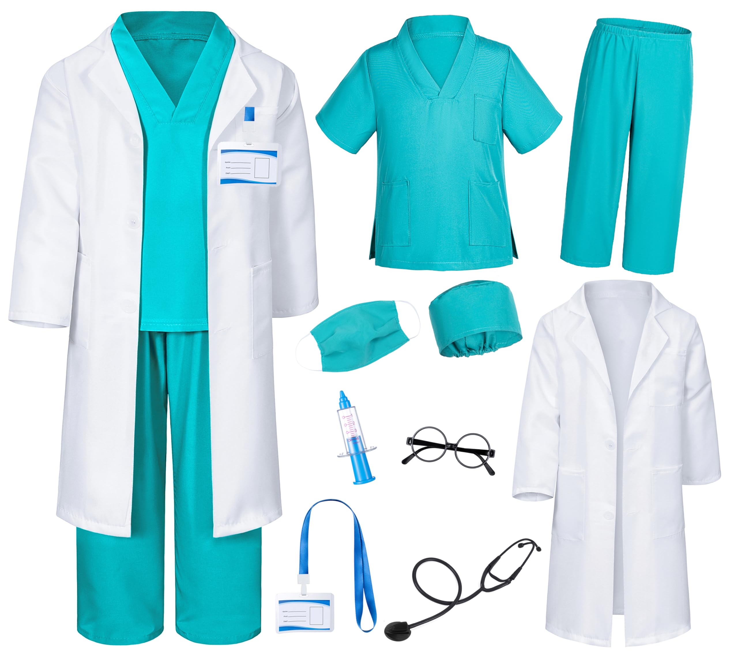 Doctor Costume for Kids Scrubs Pants with Accessories Set Children Party Cosplay 3-12 Years