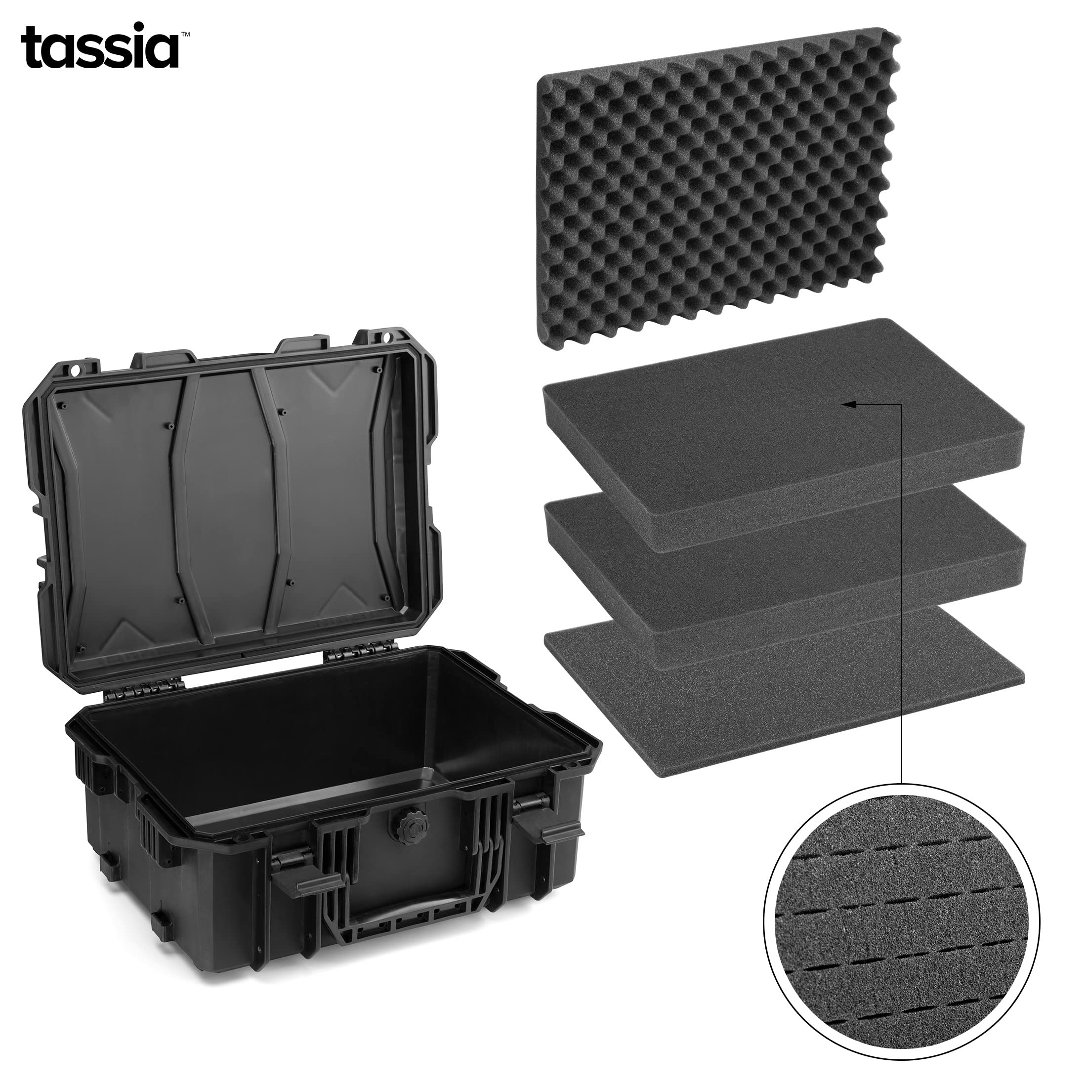 Fotokoffer Outdoor Case mit Rasterschaumstoff-Einlage Wasserdicht - Kamerakoffer Hardcase Stoßfest zum Schutz für Kamera, Objektiv und Geräte - Pistolenkoffer vielseitig anwendbar - Koffer