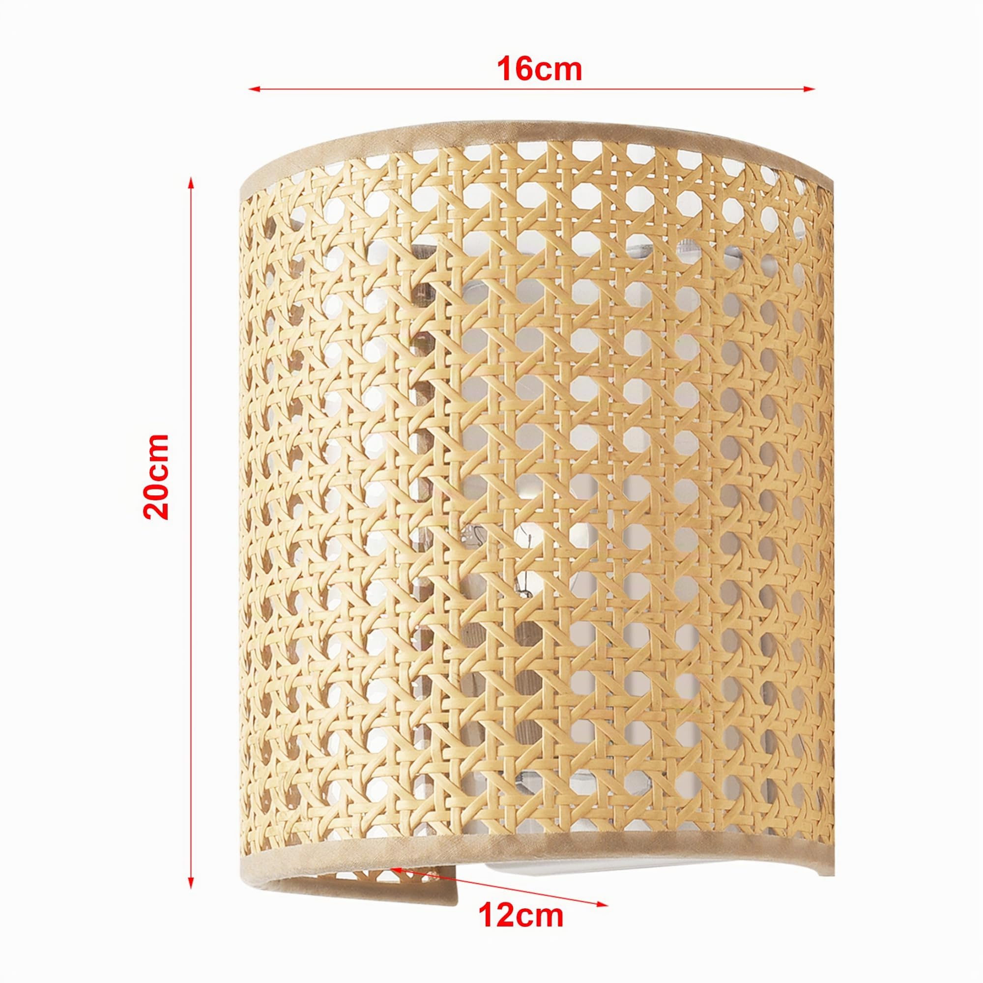 lux.pro Set de 2 Apliques Pared Ascot para Escaleras Sala Pantalla Semicilíndrica 2 Lámparas de Pared para Pasillos Hoteles 1x E27 60W Metal Malla de Plástico 20x16x12 cm - Efecto Ratán/Blanco