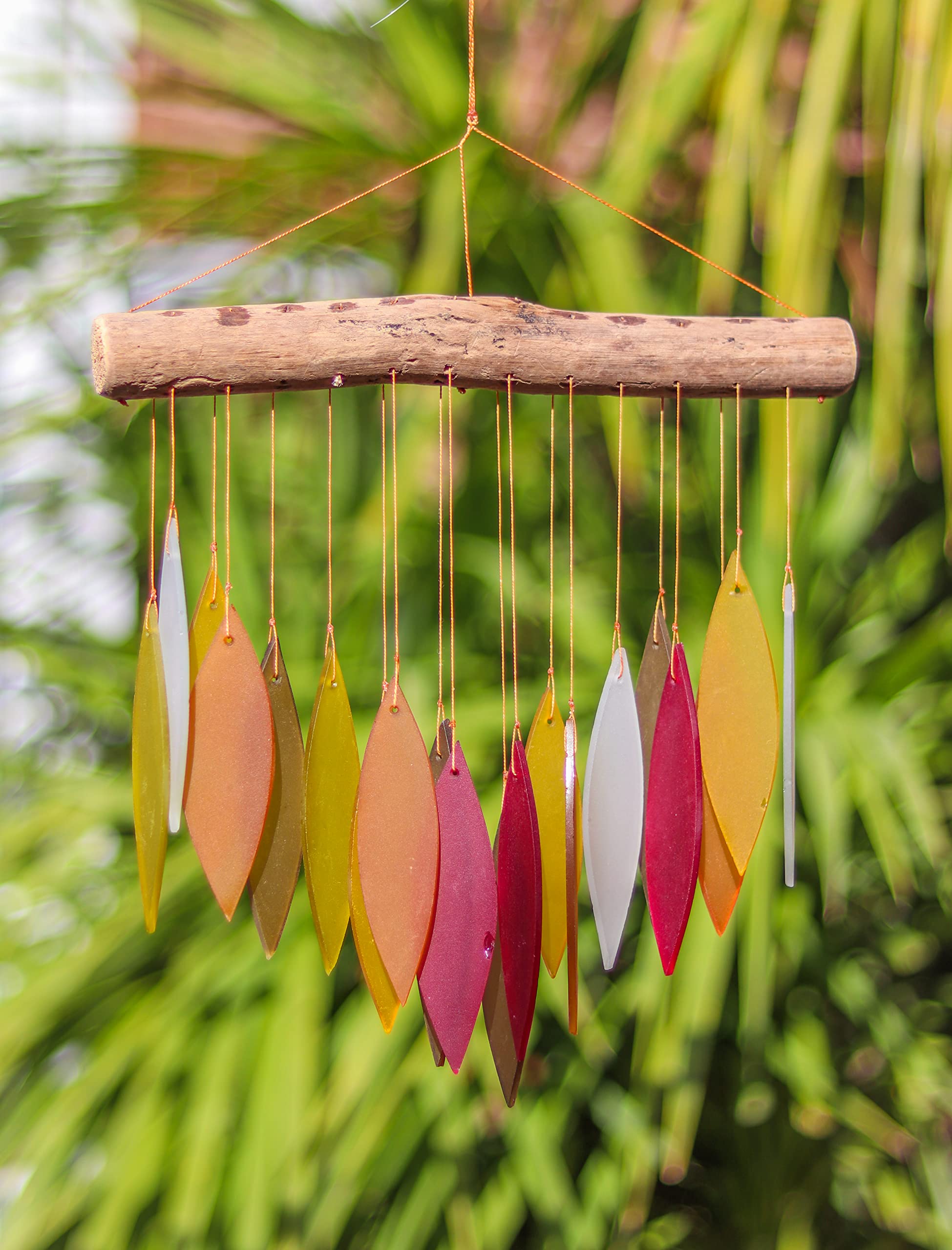My Family House Orange Glass Wind Chime - Falling Leaves In Sunset - 100% Fair Trade - Handmade From Recycled Materials