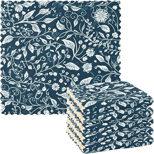 Toalla de mano de microfibra con patrón de tinta azul vintage de color azul y blanco, toallas de cocina para tazas de té, paños de cocina de Terry
