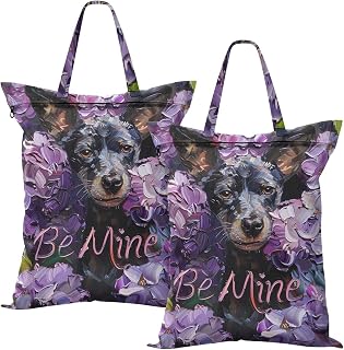 Be Mine oil painting dog Lilac Waterproof Laundry Travel Bag Wet Bags For Clothes Swimsuit And Towels Dirty Clothes Traveling Bag With Handle 2Pcs