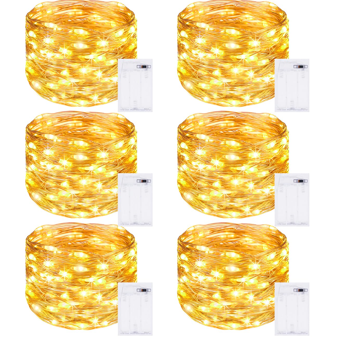 6 Packs Fairy Lights Battery Operated, 5m 50 LED Copper Wire Christmas String Lights, Warm White LED Twinkle Lights for Bedroom Wedding Birthday Party Indoor Tree DIY Decorations