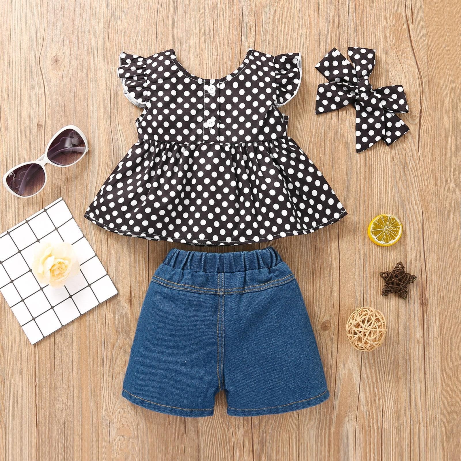 Tops de Botones con Volantes a Cuadros de Verano para niñas pequeñas + Pantalones de Mezclilla Rasgados Trajes Vestido de Verano de Traje Casual Ropa Escolar para Bikini Traje De Baño