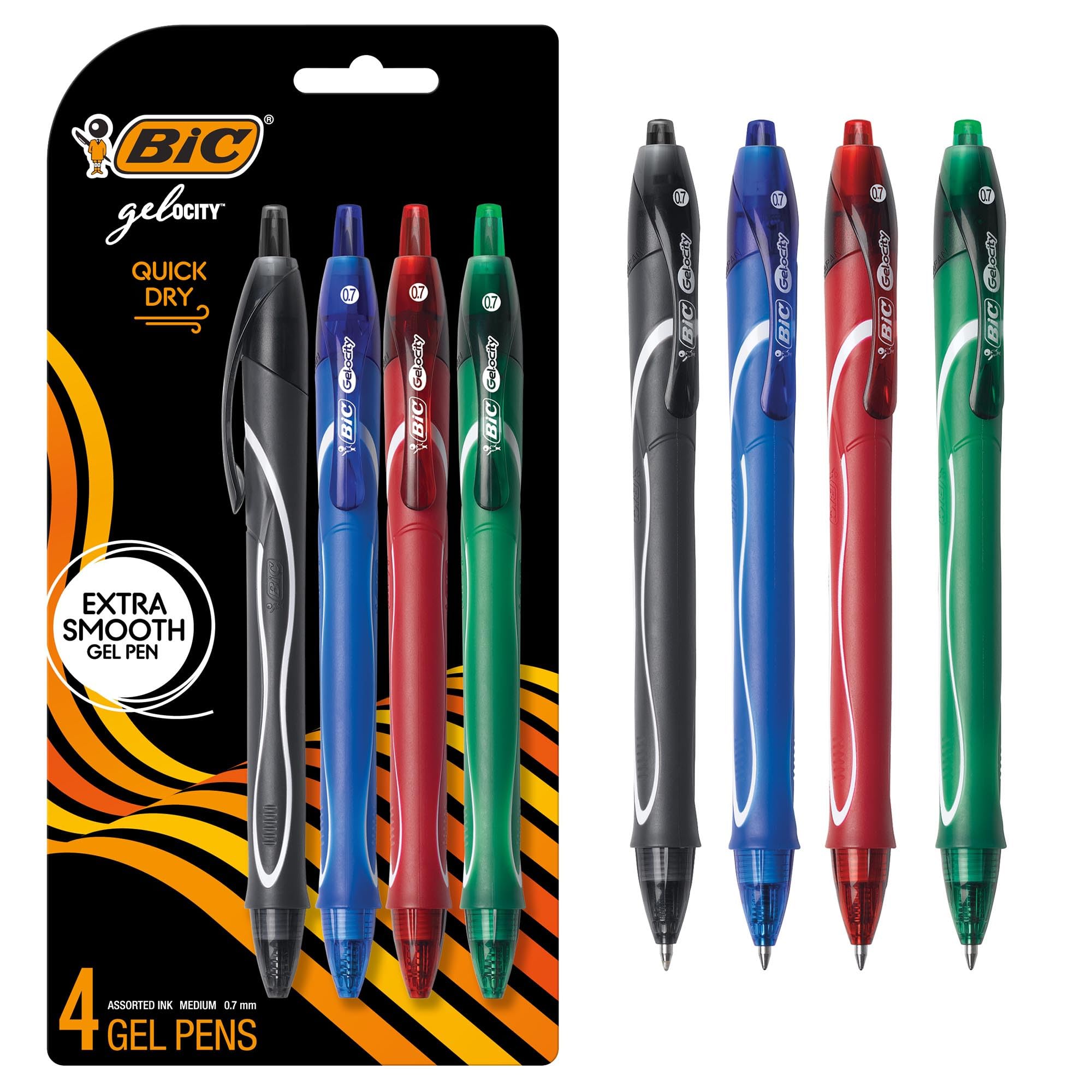 BIC Gel-ocity Quick Dry Retractable Gel Pen, Medium Point (0.7mm), Assorted Colors, 4-Count — image 1