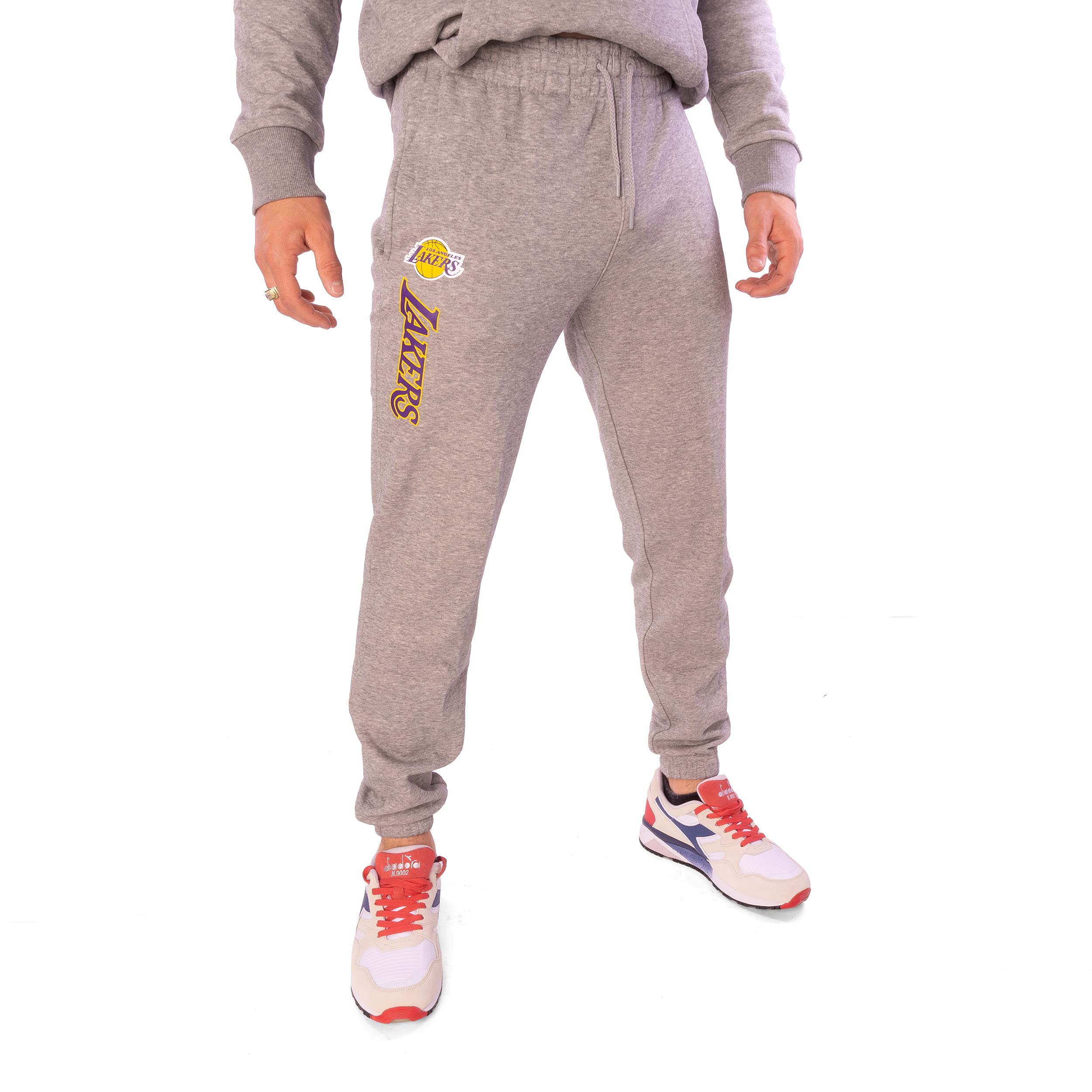New Era Pantalon de Jogging – Édition limitée – Gris et Noir – Logo NFL, Los Angeles Lakers, Chicago Bulls