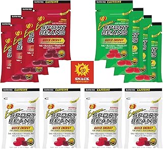 Jelly Belly Extreme Sports Jelly Beans with Caffeine - 12 Individual Packs of 3 Flavors: Assorted, Cherry and Watermelon; Fortified with Carbs, Electrolytes and Vitamins