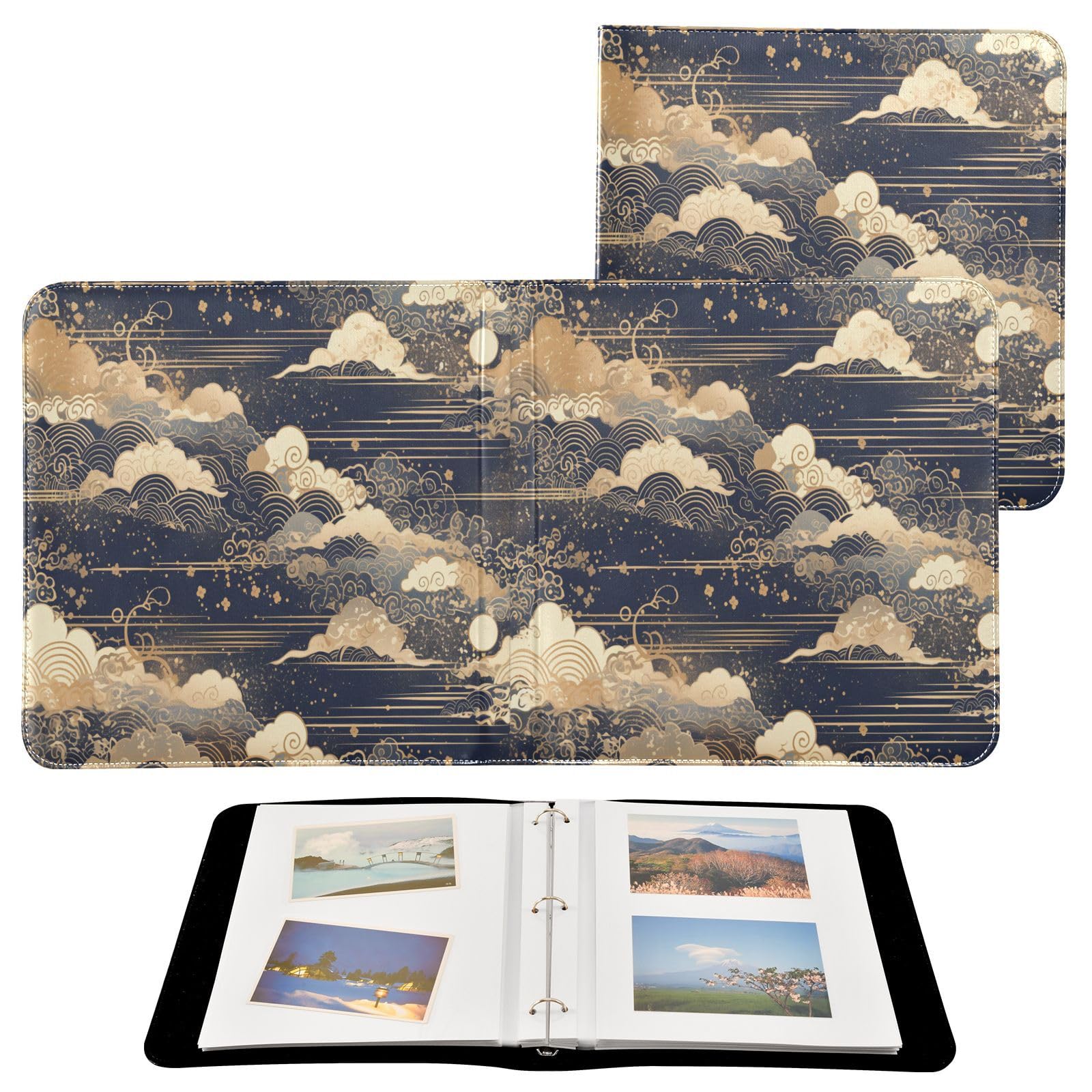 Kigai Clouds Photo Album Self Adhesive Scrapbook Album Leather Cover DIY Picture Scrap Book with 20 Adhesive Sheets, 11.8x24x0.8 inch
