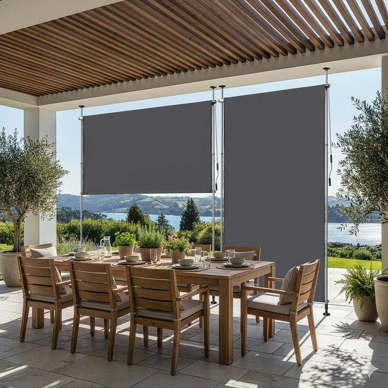 LEADZM Klemmmarkise Senkrechtmarkise 200x305 cm,Ausziehbar & Blickdicht, UV-Schutz 50+ & Wasserfest, Ohne Bohren mit Handkurbel für Garten, Terrasse, Balkon&Wohnzimmer,Anthrazit