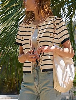 【BAON】[unisex] Hookend Summer Stripe Short Sleeve Cardigan BAON (バオン) - [男女兼用]フックエンドサマーストライプ半袖