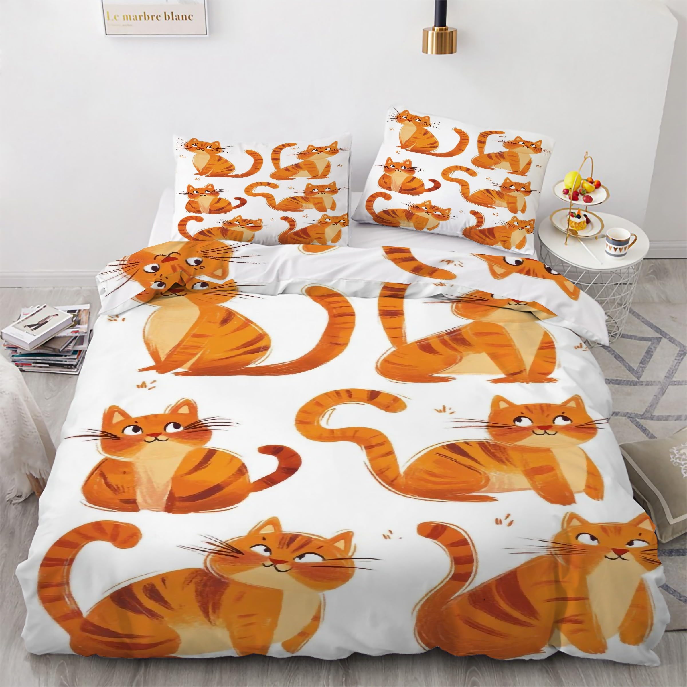 Housse de couette chat orange 160x200 cm idéale pour les passionnés de chats