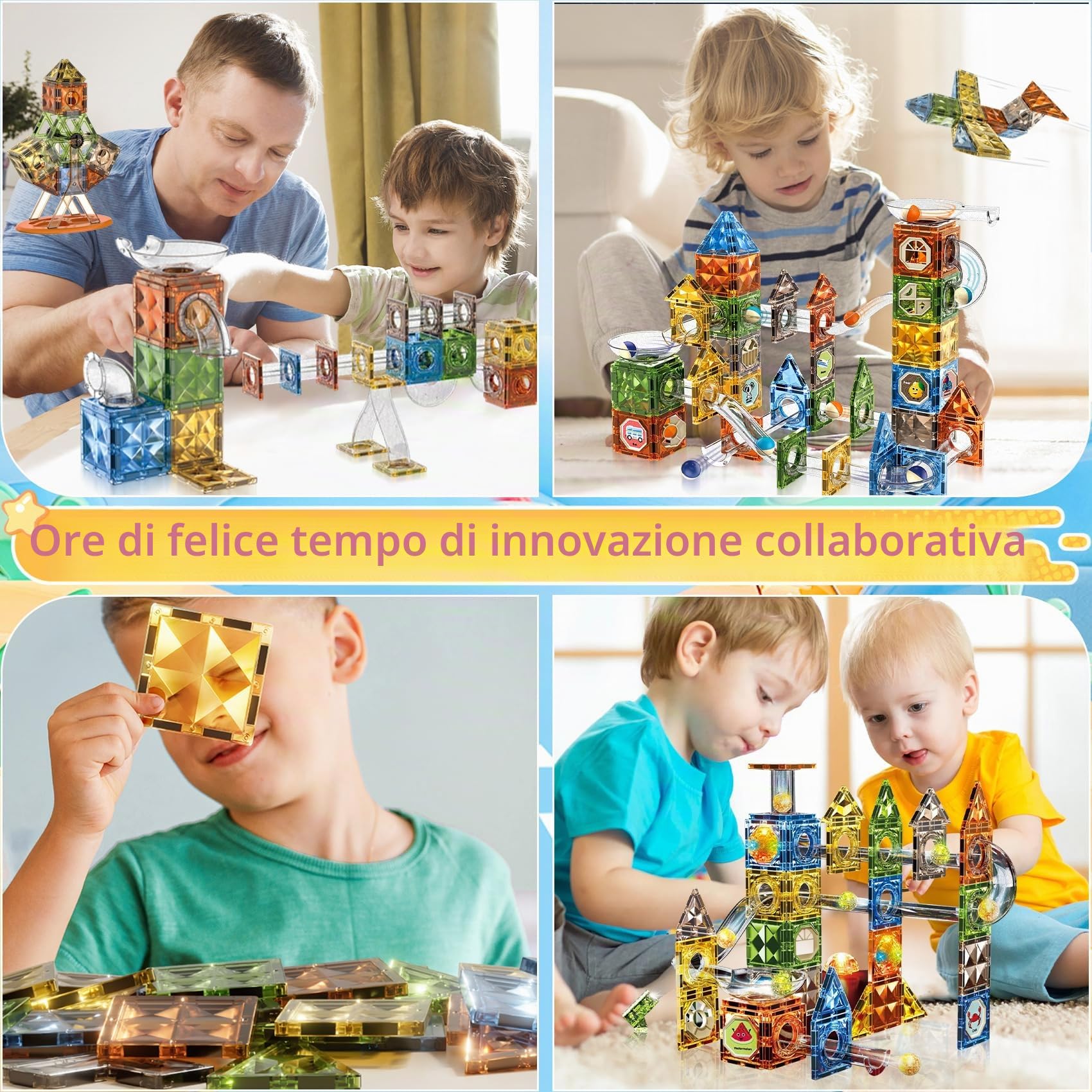 Costruzioni Magnetiche per Bambini Giochi Magnetici Blocchi 142 Pezzi | Luminescenti Costruzione Magnetic Tiles con Pista Giocattoli STEM Montessori Educativi Regalo per Ragazzi Ragazze 3+ Anni