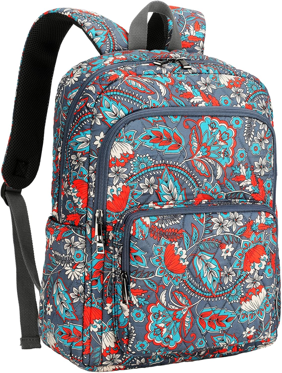 Searock Quilted Backpack for Women, Floral Backpack for Girls, Cotton Lightweight Bookbag for Travel, Work Orange
